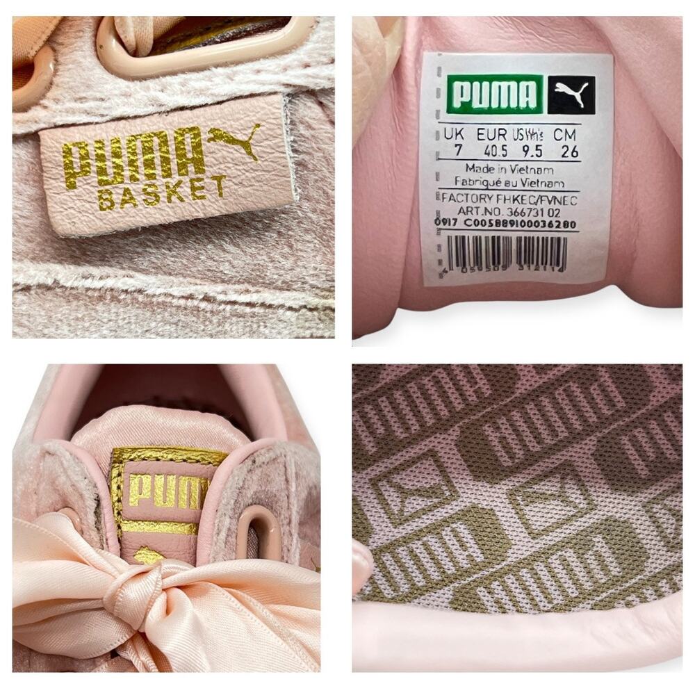 Puma Womens Sneakers Basket Heart in Pink Velvet Suede Gold Accents RRP$119 - Picture 11 of 14
